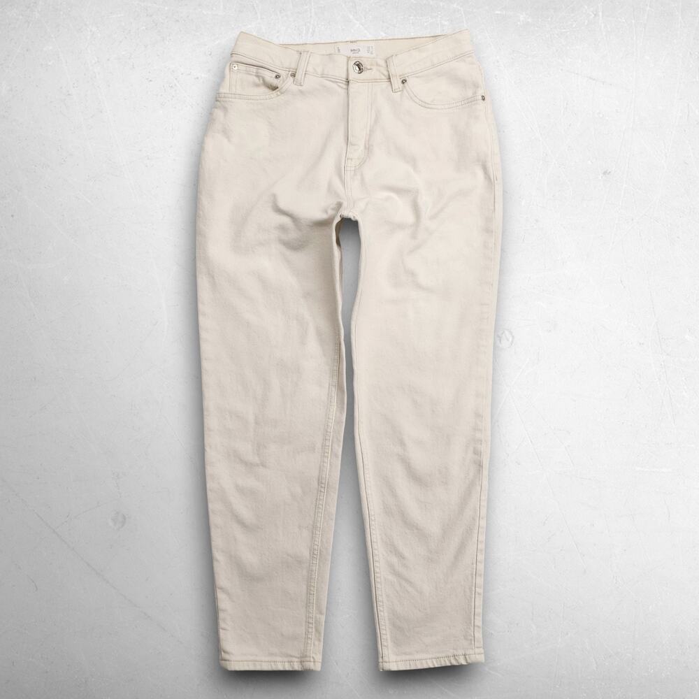 MNG Mango Mom Jeans Tapered High Rise Stretch Denim Women 4 Ivory